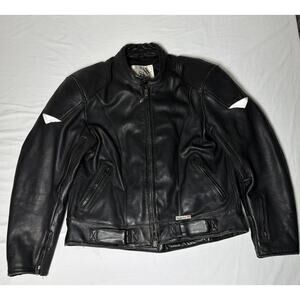 Vintage Leather Motorcycle Jacket Size 52 Padded Armor 3M Scotchlite Riding